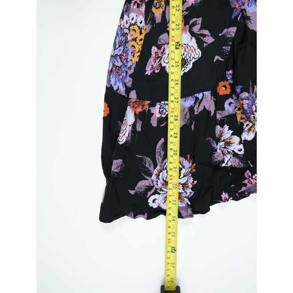 Free People Black Floral Mini Dress Boho Ruched Tie Front Festival Babydoll S - Picture 12 of 16